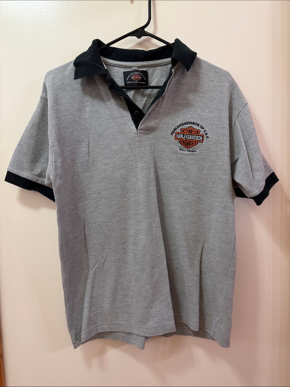 Harley-Davidson Gray Polo with Black Collar and Cuffs. UAE. Abu Dhabi. Size Med